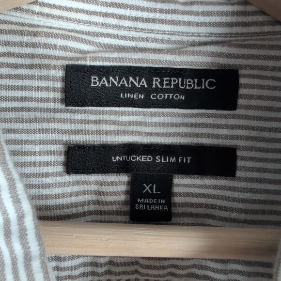 Banana Republic Mens Linen Cotton Shirt Size XL Brown Striped Untucked Slim 163 - Picture 3 of 5